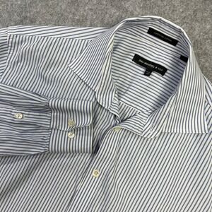 John Varvatos Mens Shirt 15.5 LONG White, Blue Striped Cotton Long Sleeve Rock